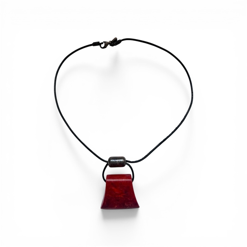 Modernist Red Resin Pendant Necklace on Black Cord - Picture 2 of 3